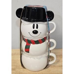 DISNEY Mickey Mouse Snowman Stacking Mugs NWT Winter Holiday Christmas Decor
